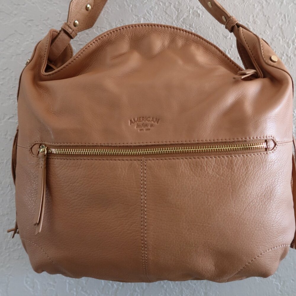 American Leather Co. Fringe Lilly Ziptop Hobo Bag Nutmeg NEW
